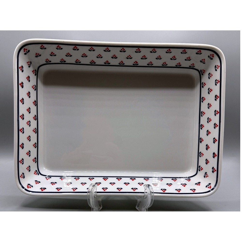 Copco Country 1982 Vtg Rectangular 1.75 Qt Dish Red Berries Blue Leaves Japan